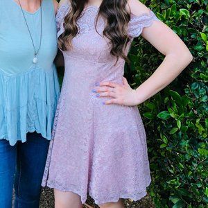 Morgan & Co Cold Shoulder Glitter Lace Dress 7-8 modest